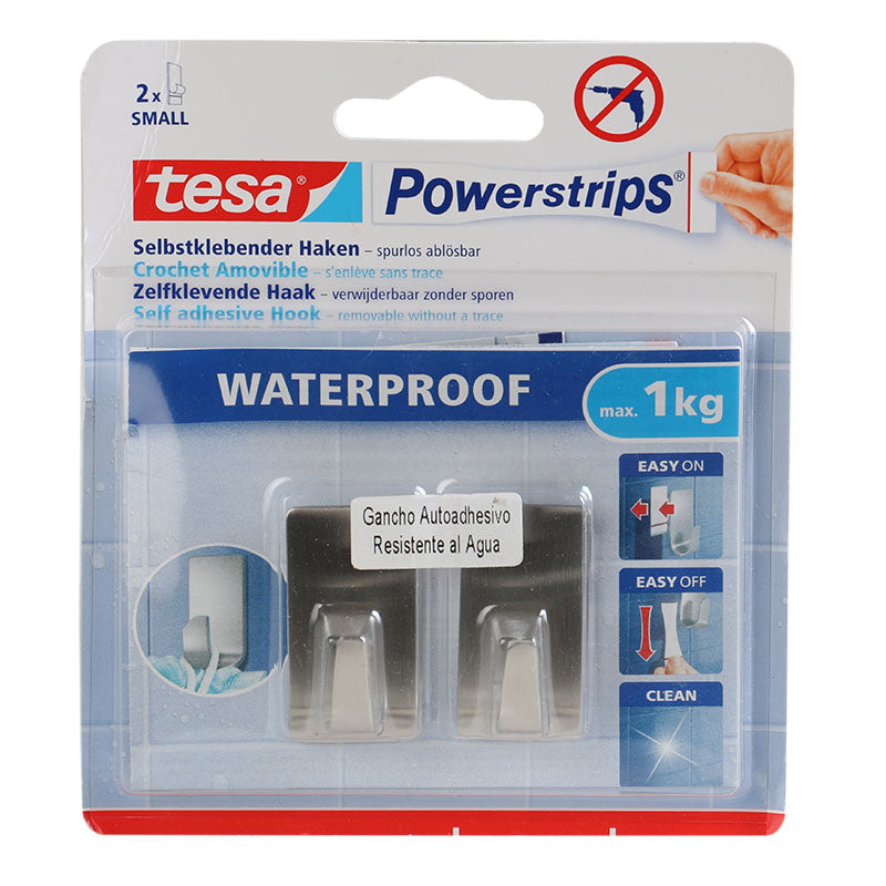 Rectangular grey adhesive metal hook blister 2 pcs