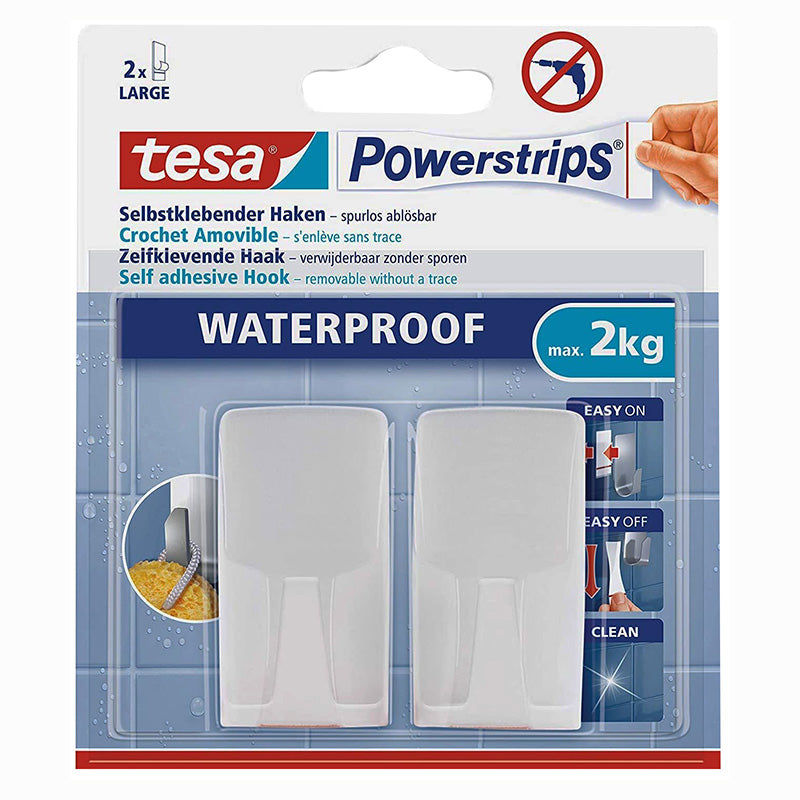 White rectangular plastic adhesive hook 2 pcs