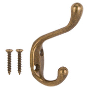 Double screw-in brass coat and hat hook