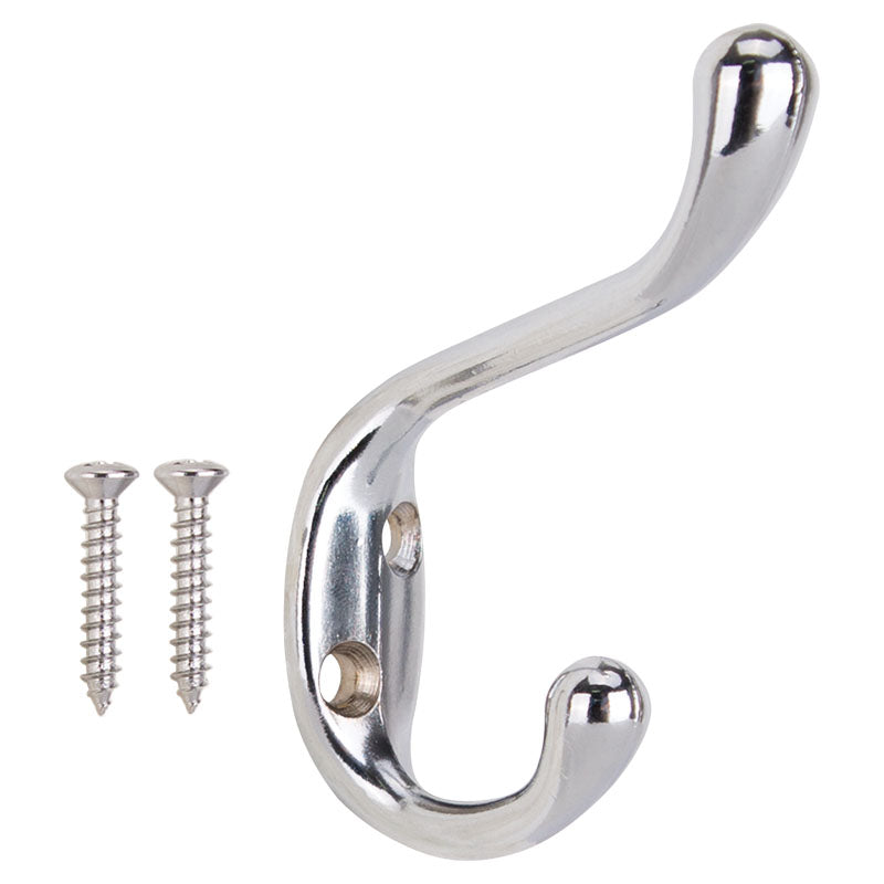 Screw-in double silver hook for coat and hat
