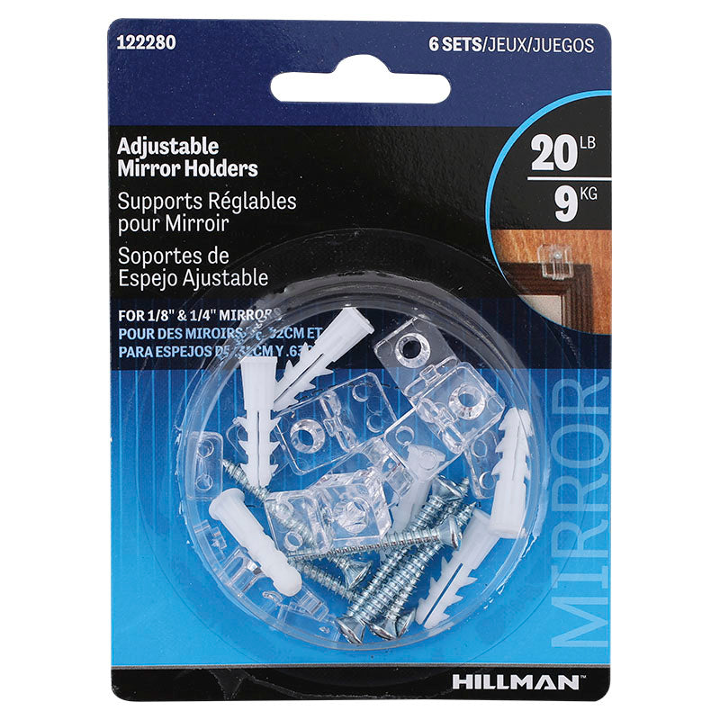 Adjustable clear plastic mirror support holds 9 kg 6 pcs