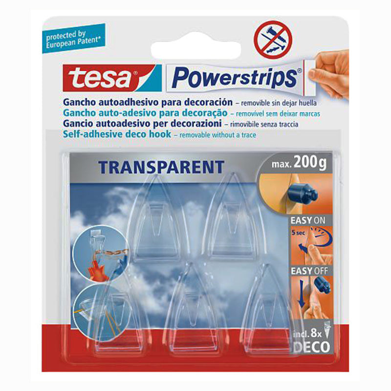 Clear triangular plastic adhesive hook blister 5 pcs