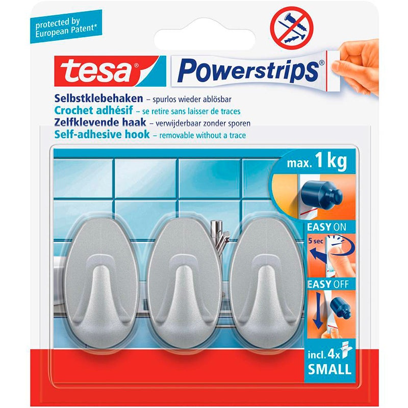 Oval grey plastic adhesive hook blister 3 pcs