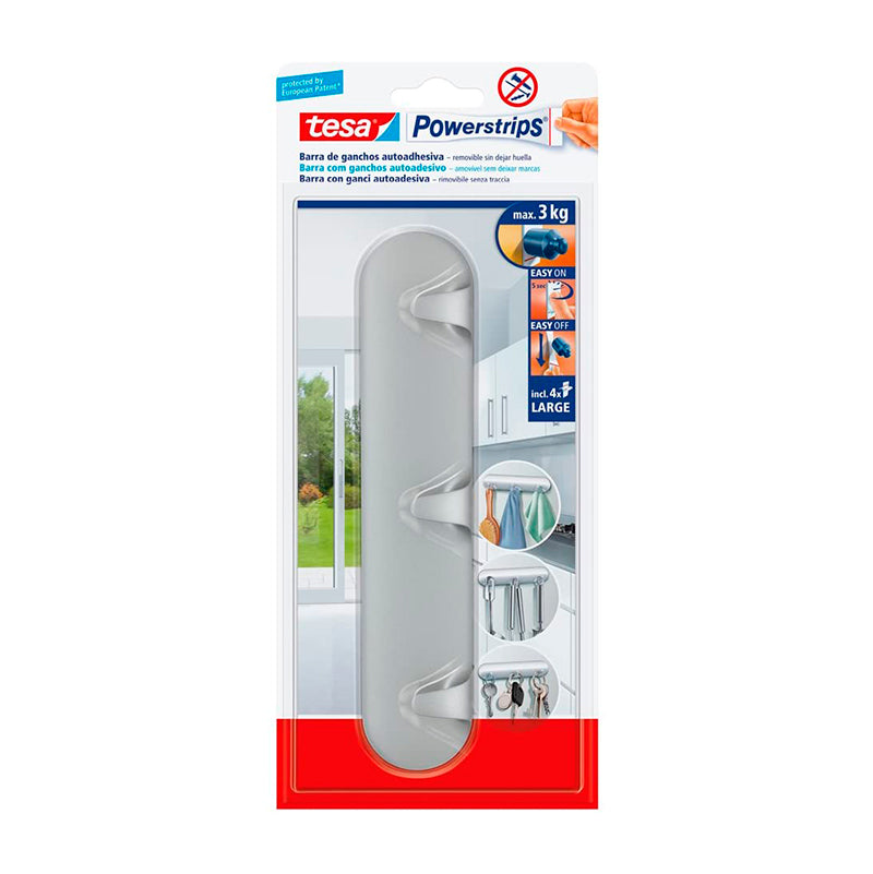 Rectangular grey plastic adhesive hook blister 1 pc