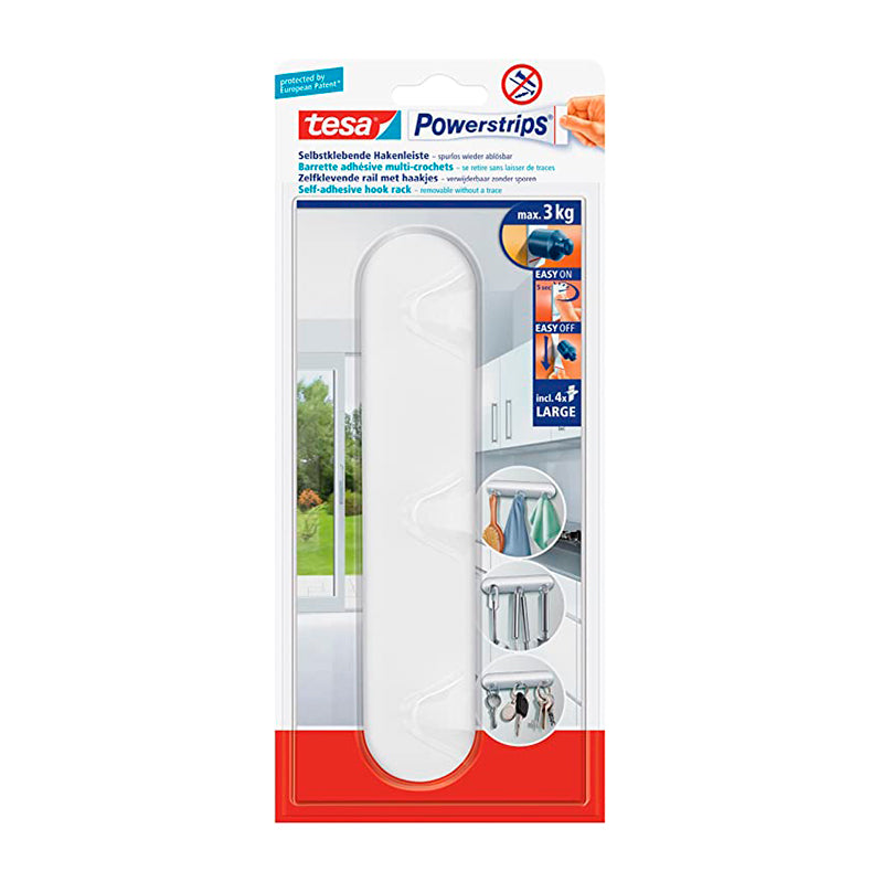Rectangular white plastic adhesive hook 1 pc