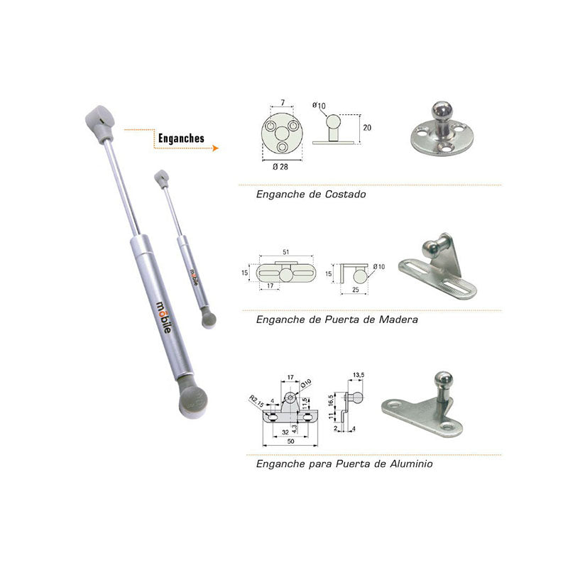 Brazo neumático tubular cromado 1 ud