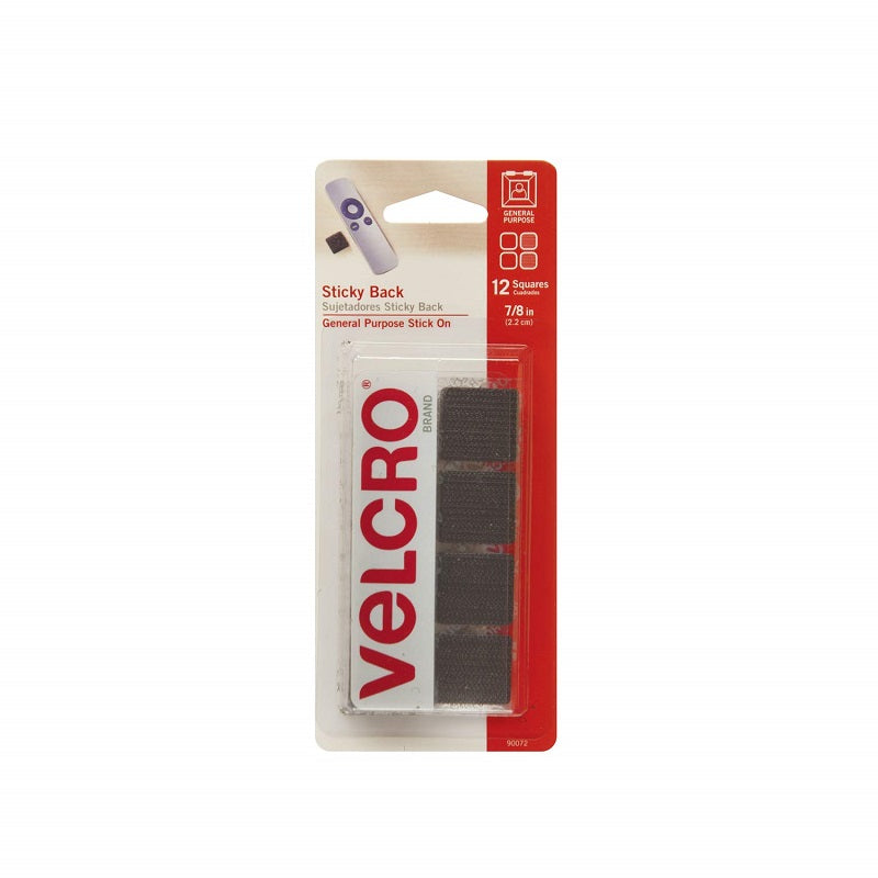 Velcro adhesivo cuadrado negro 7/8" (2,2 cm) 12 uds