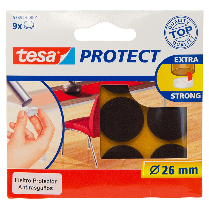 Round felt surface protector, brown, blister pack of 9 units