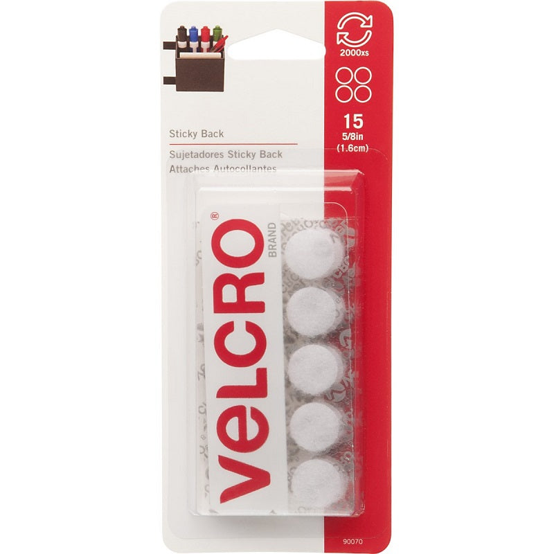 Round White Adhesive Velcro 5/8" (1.5 cm) 15 pcs