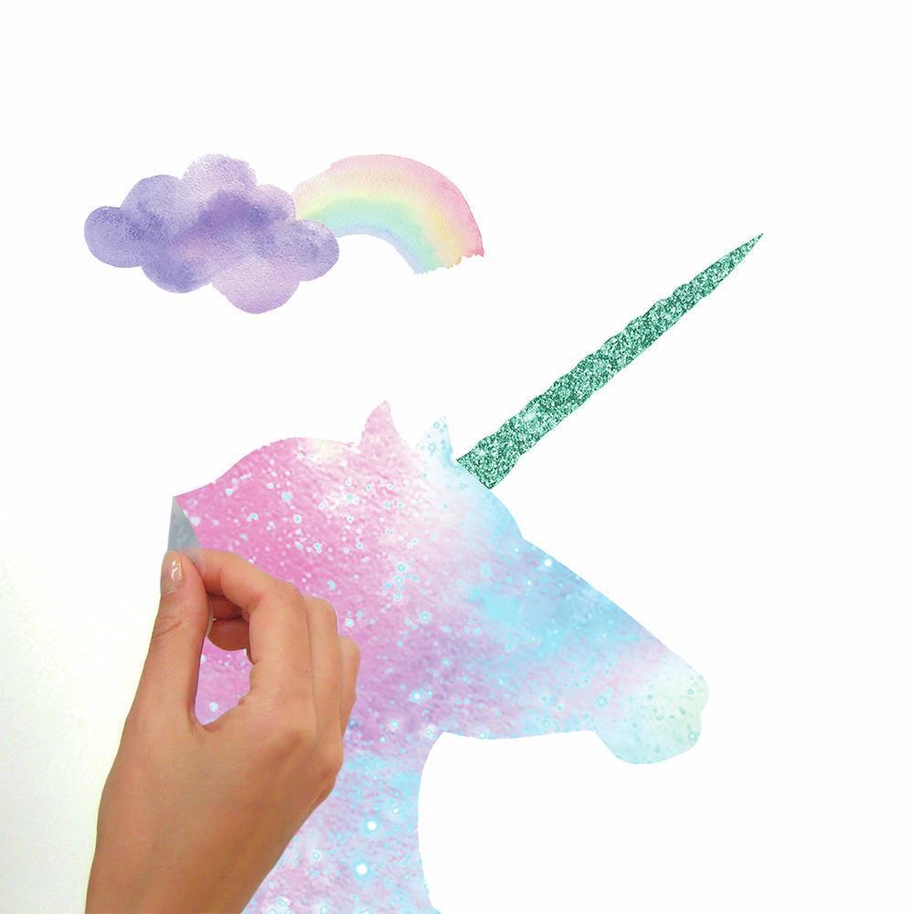 Sticker decorativo figura unicornio galáctico con escarcha