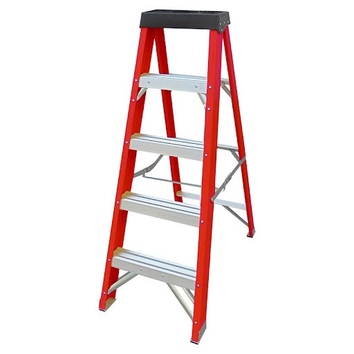 Escalera tijera fibra de vidrio 5 peldaños 5,11 pies soporta hasta 150 kg