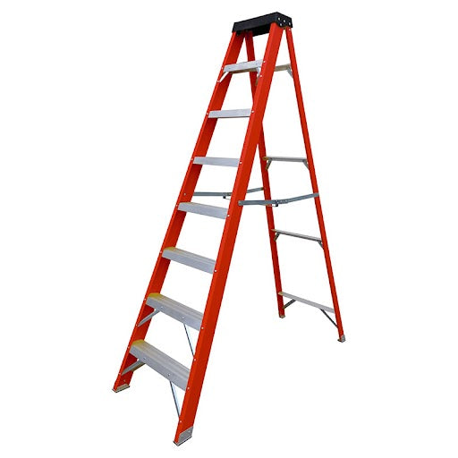 Escalera tijera fibra de vidrio 8 peldaños 8,12 pies soporta hasta 150 kg