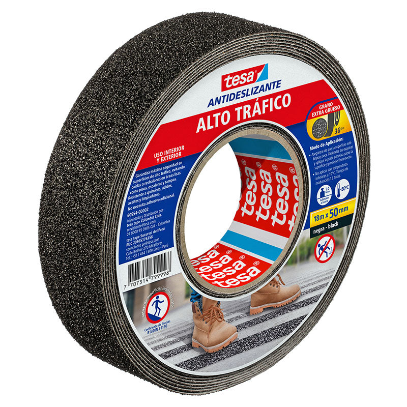 Cinta antideslizante alto tráfico 2" x 18 m negra