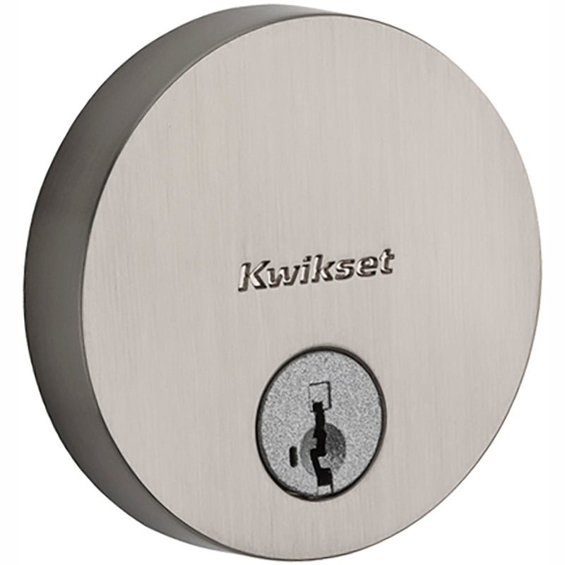 Uptown single-cylinder deadbolt for main entrance, satin nickel
