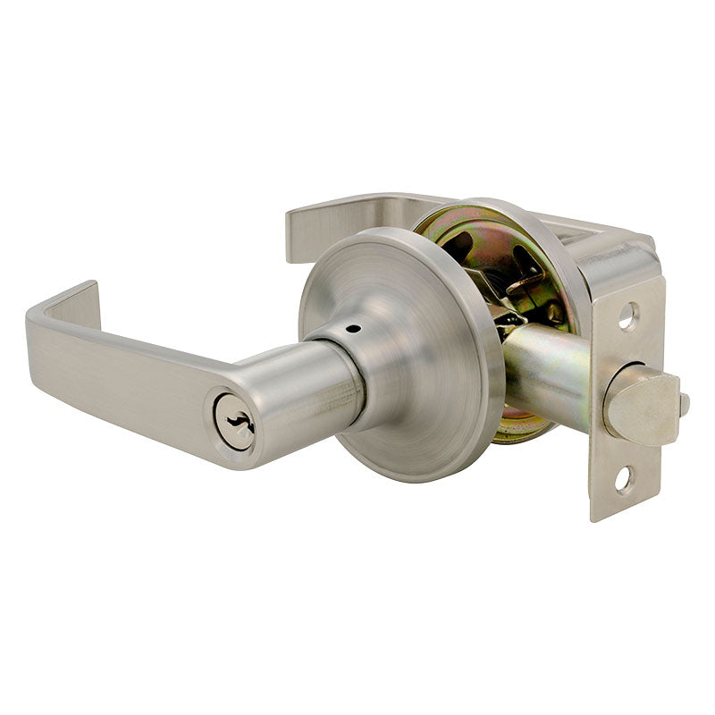 Lyon Keyed Entry Lever for Bedroom Satin Nickel