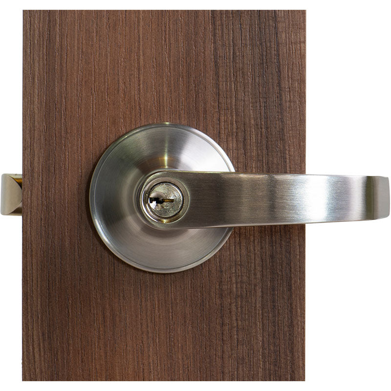 Lyon Keyed Entry Lever for Bedroom Satin Nickel