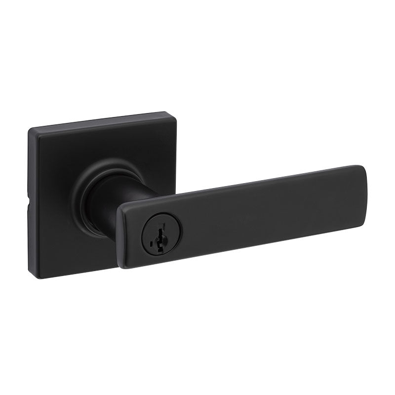 Breton keyed door handle for bedroom in matt black