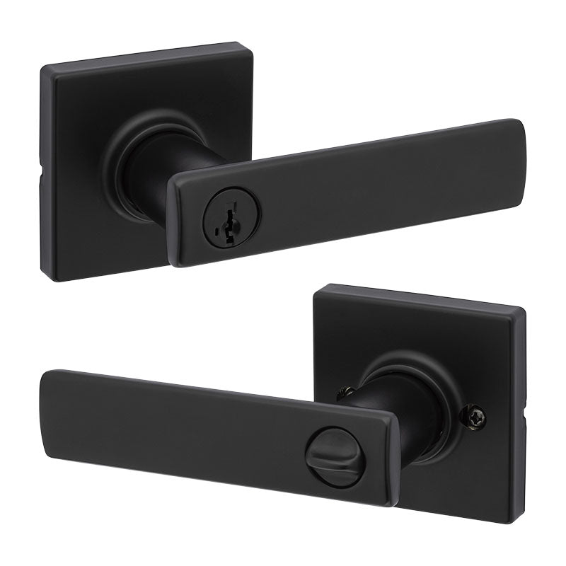 Breton keyed door handle for bedroom in matt black