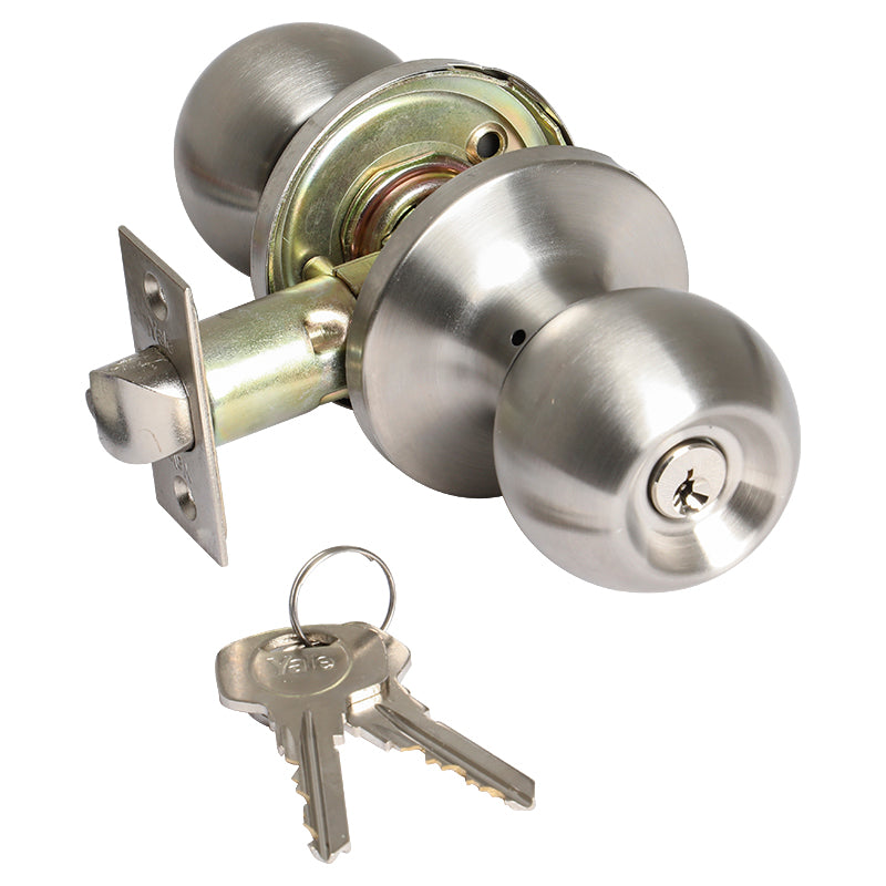 Bolton keyed knob for bedroom in satin stainless steel