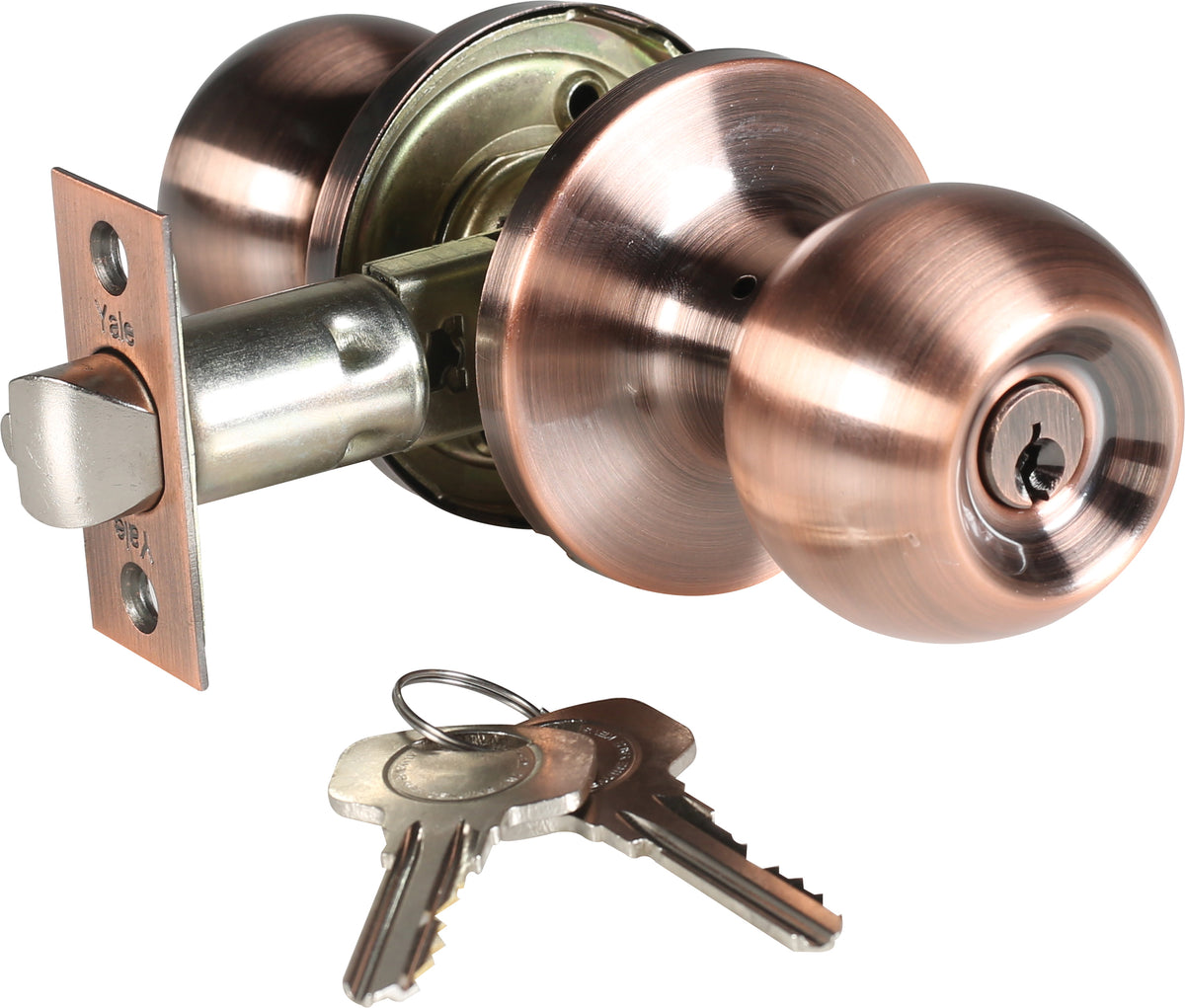 Bolton keyed doorknob for bedroom, antique copper