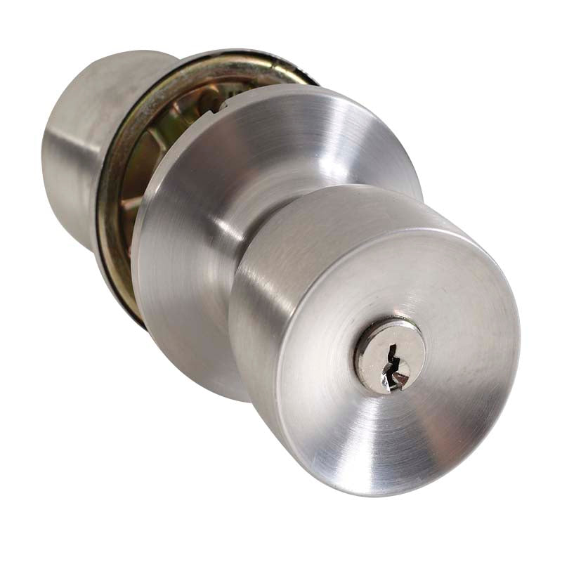 York keyed knob for bedroom, satin stainless steel