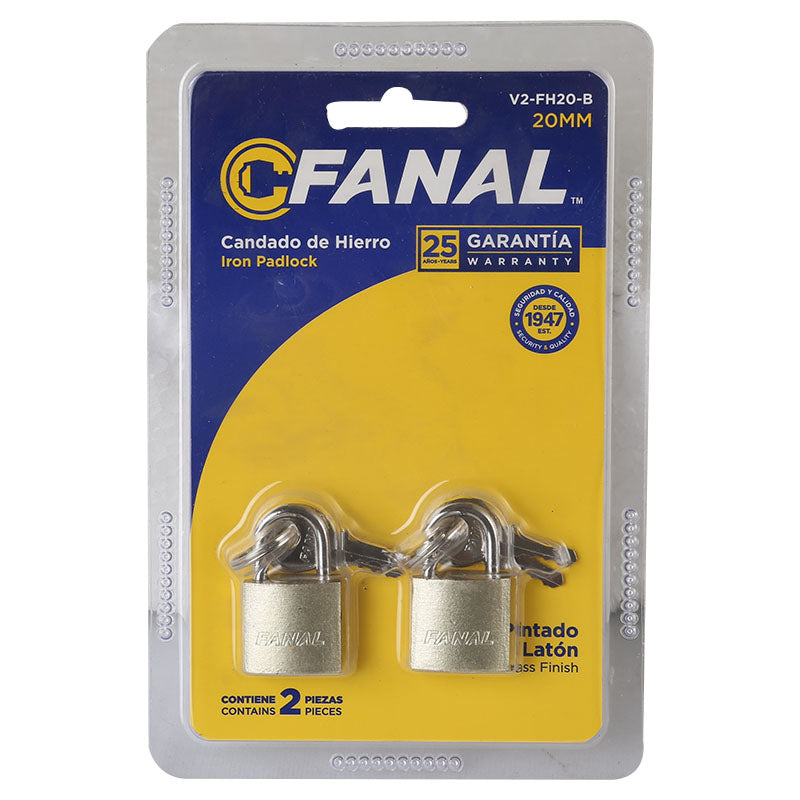 Set de 2 candados 20 mm arco corto de hierro Fanal