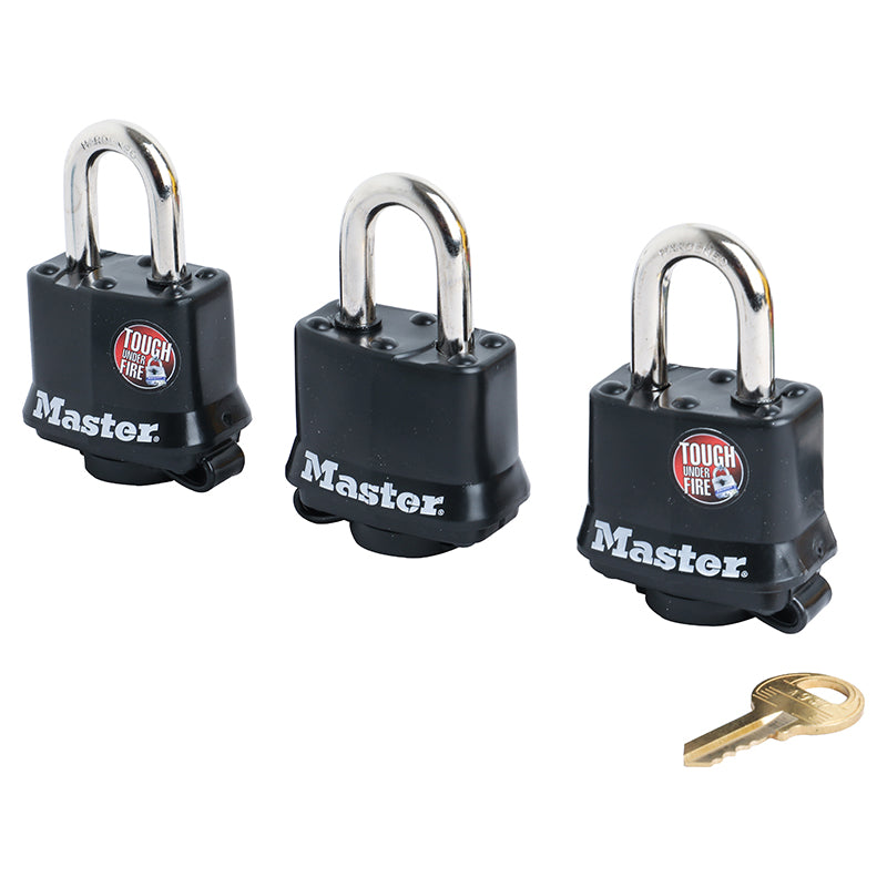 Set of 3 laminated short shackle padlocks, 40 mm