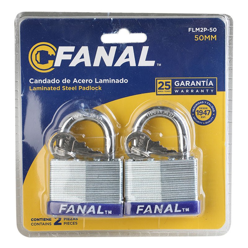 Set of 2 Fanal 50mm laminated short shackle padlocks
