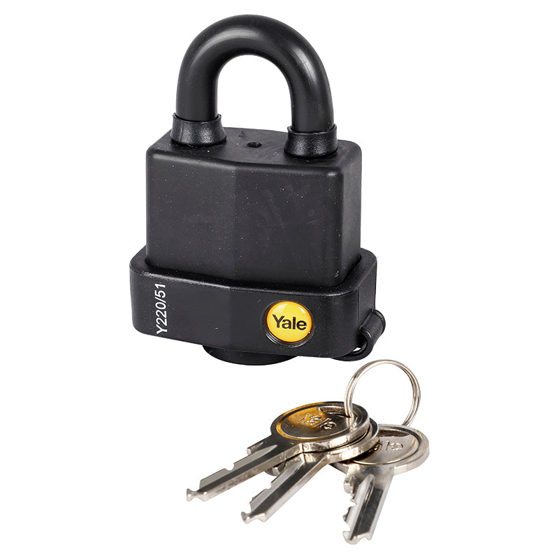 Yale 51mm weatherproof brass padlock with plastic cover