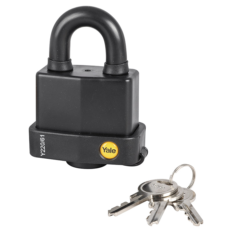 Yale 61mm weatherproof brass padlock with plastic cover