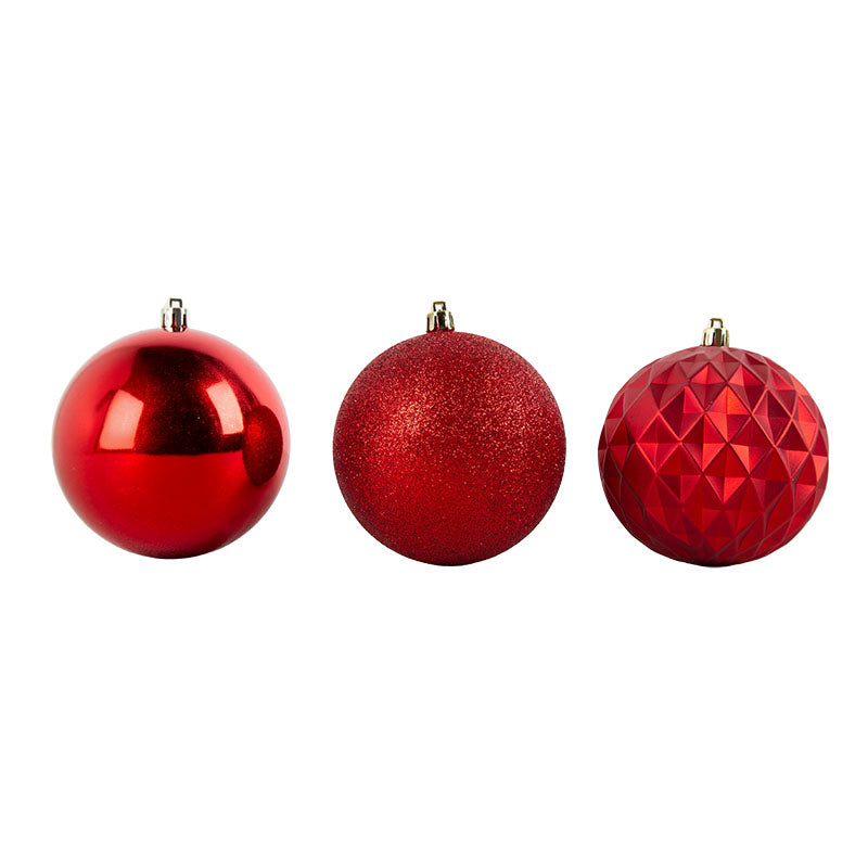 Set of 12 red Christmas ornaments, assorted designs, 10 cm