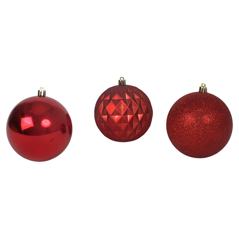 Set 12 esferas navideñas rojas diseños variados 10 cm