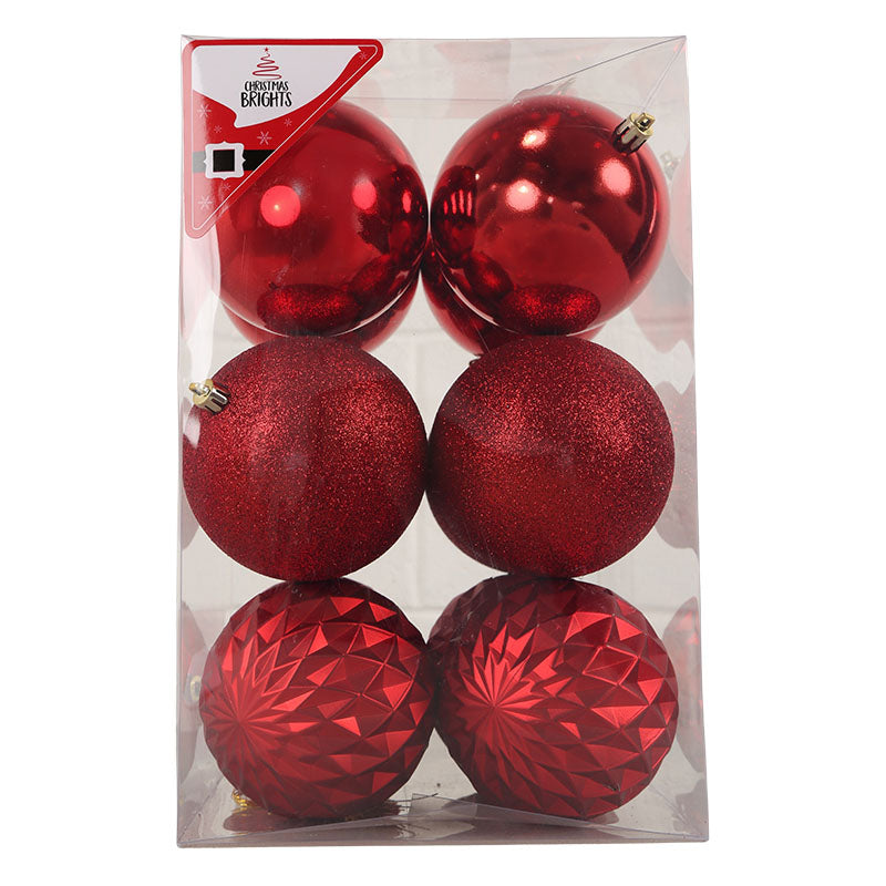 Set of 12 red Christmas ornaments, assorted designs, 10 cm
