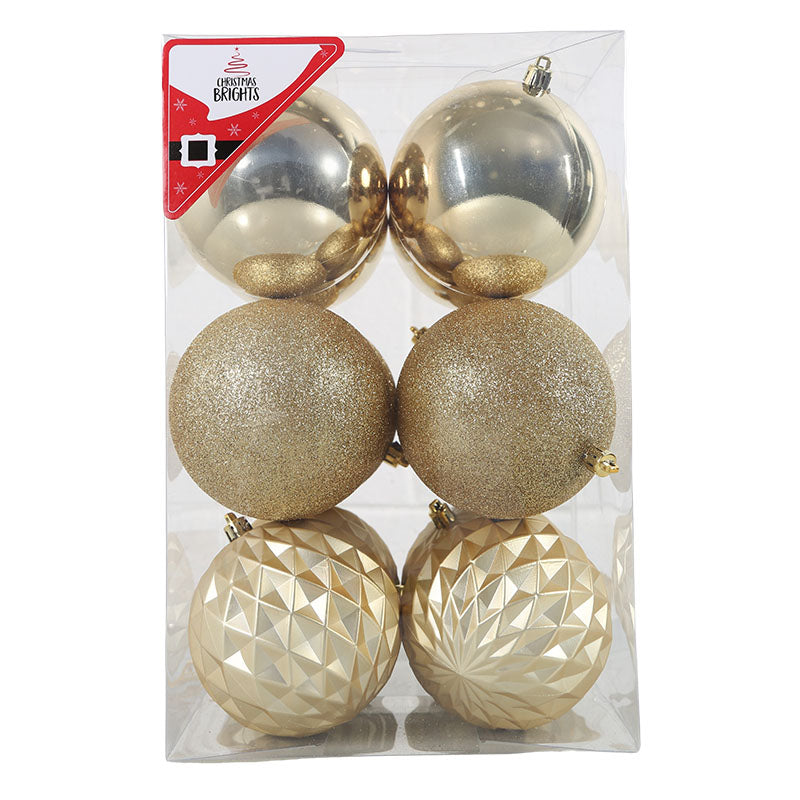 Set 12 esferas navideñas doradas diseños variados 10 cm