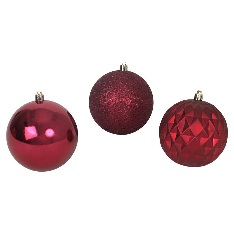 Set of 12 wine-colored Christmas ornaments, assorted designs, 10 cm