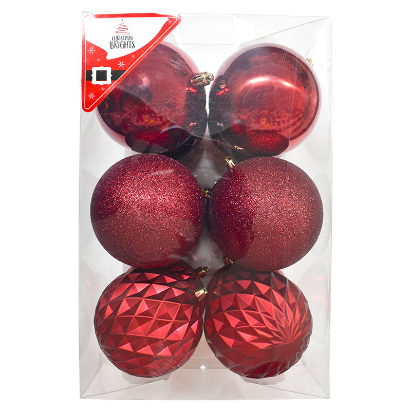 Set of 12 wine-colored Christmas ornaments, assorted designs, 10 cm