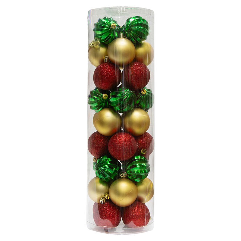 Set of 36 multicolored Christmas ornaments, assorted designs, 6 cm