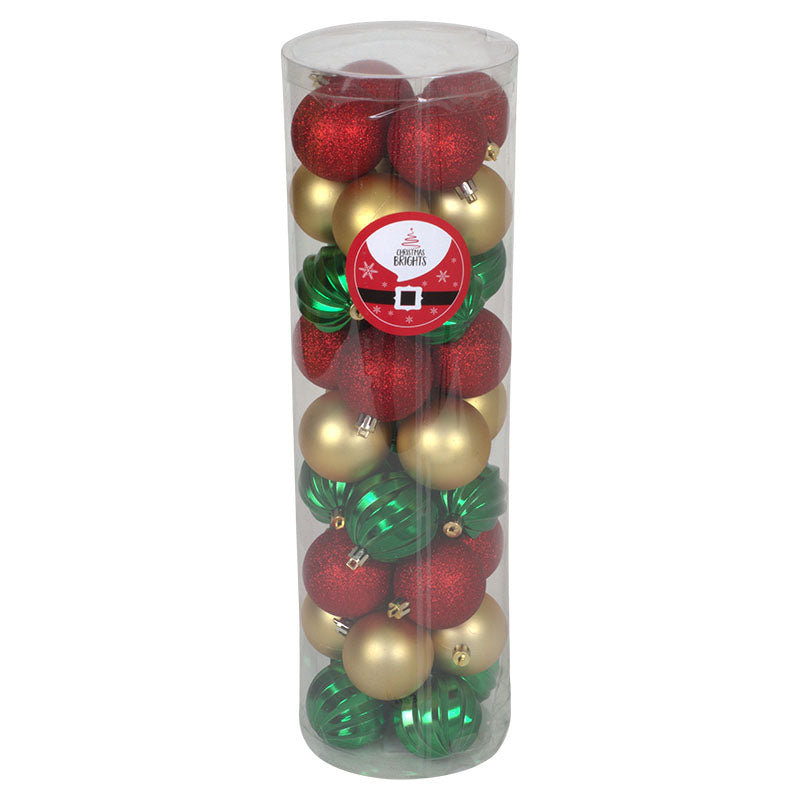 Set of 36 multicolored Christmas ornaments, assorted designs, 6 cm