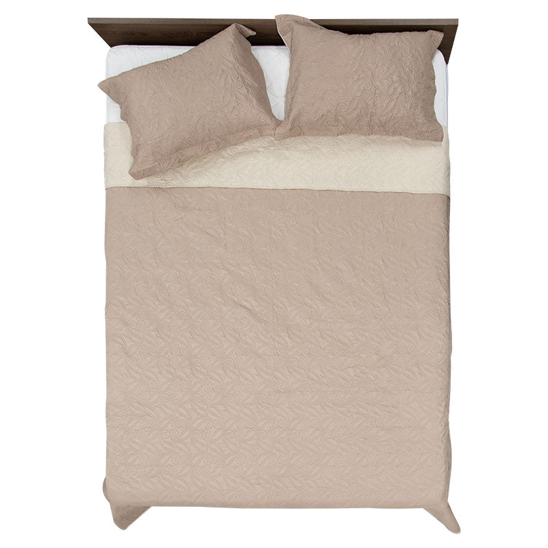 Juego de cubrecama queen poliéster 3 piezas café y beige