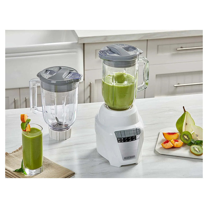 Licuadora 700 W  8 velocidades + pulso jarra vidrio 1.25L y jarra plástica 1.65L blanco Black+Decker