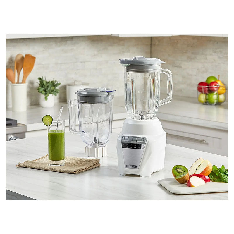 Licuadora 700 W  8 velocidades + pulso jarra vidrio 1.25L y jarra plástica 1.65L blanco Black+Decker