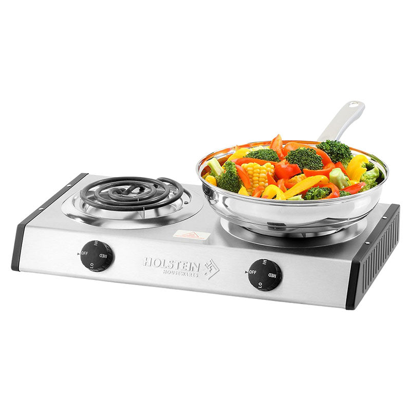 Electric stainless steel cooktop 2 burners 1,500 W 8.8 x 27 x 47cm Holstein
