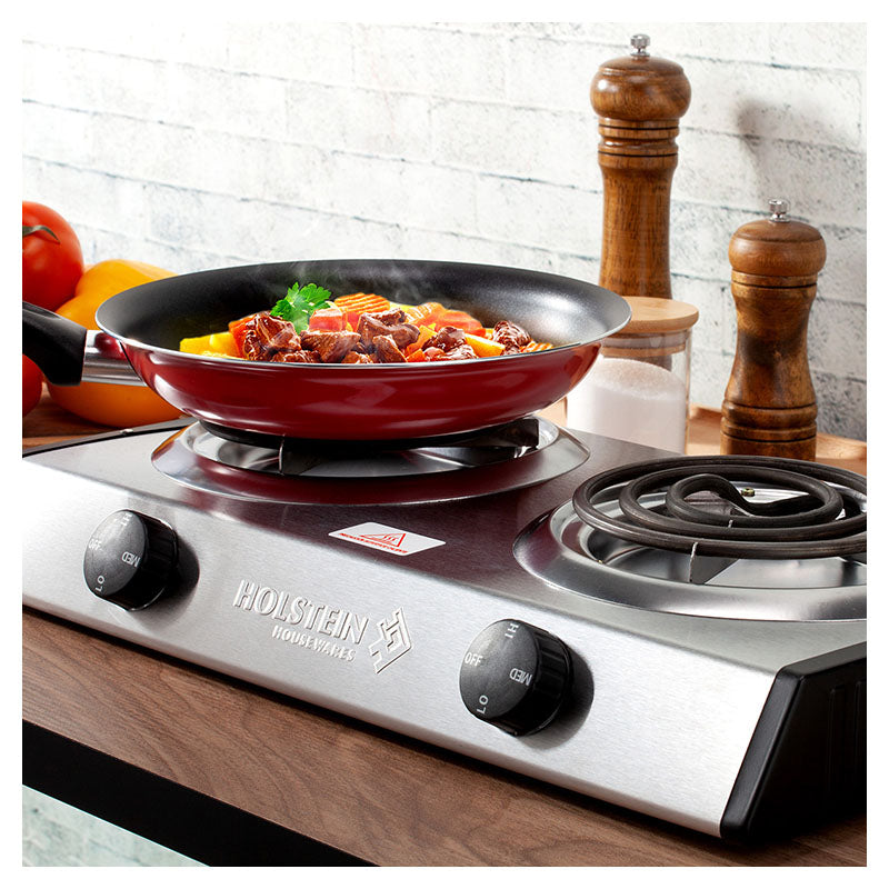 Electric stainless steel cooktop 2 burners 1,500 W 8.8 x 27 x 47cm Holstein