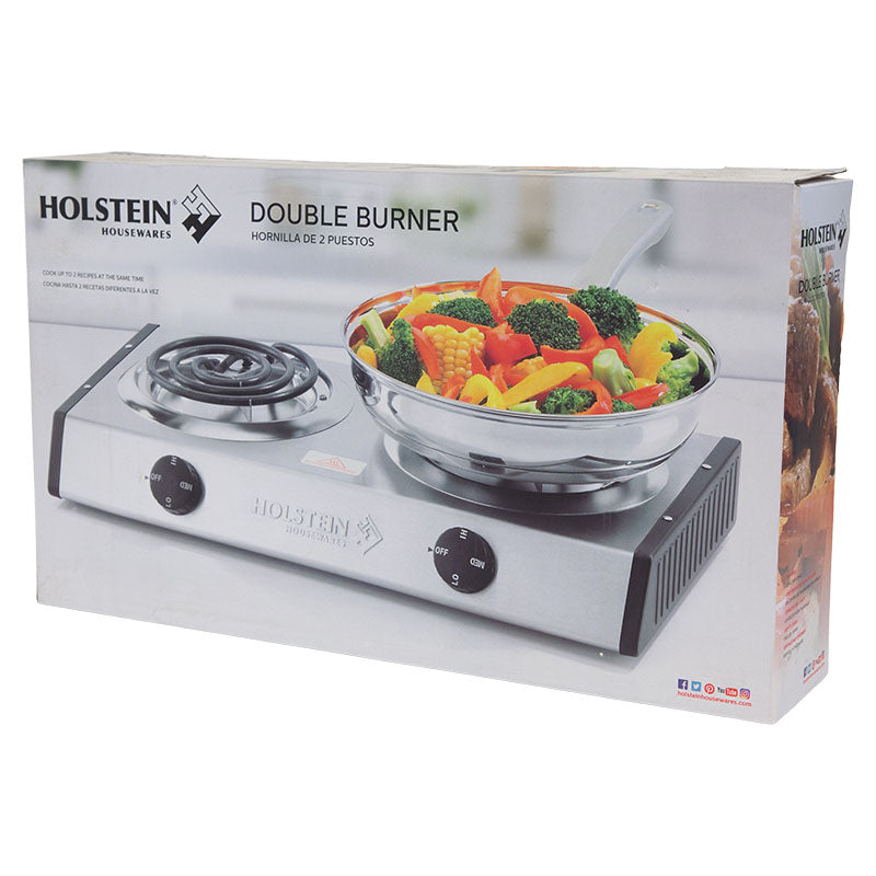 Electric stainless steel cooktop 2 burners 1,500 W 8.8 x 27 x 47cm Holstein