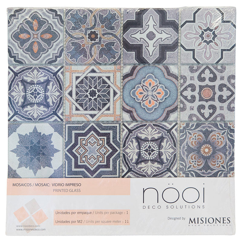 Malla de vidrio impreso gris y beige 31 x 31 cm