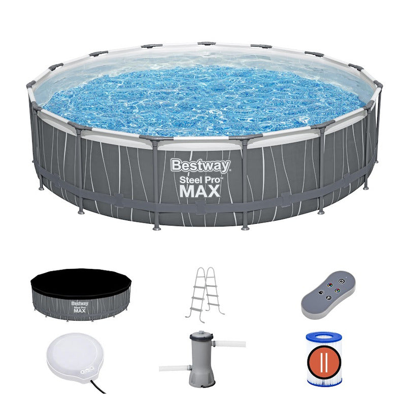 Piscina estructural Steel Pro Max 107 x 457 cm incluye luz LED de colores Bestway
