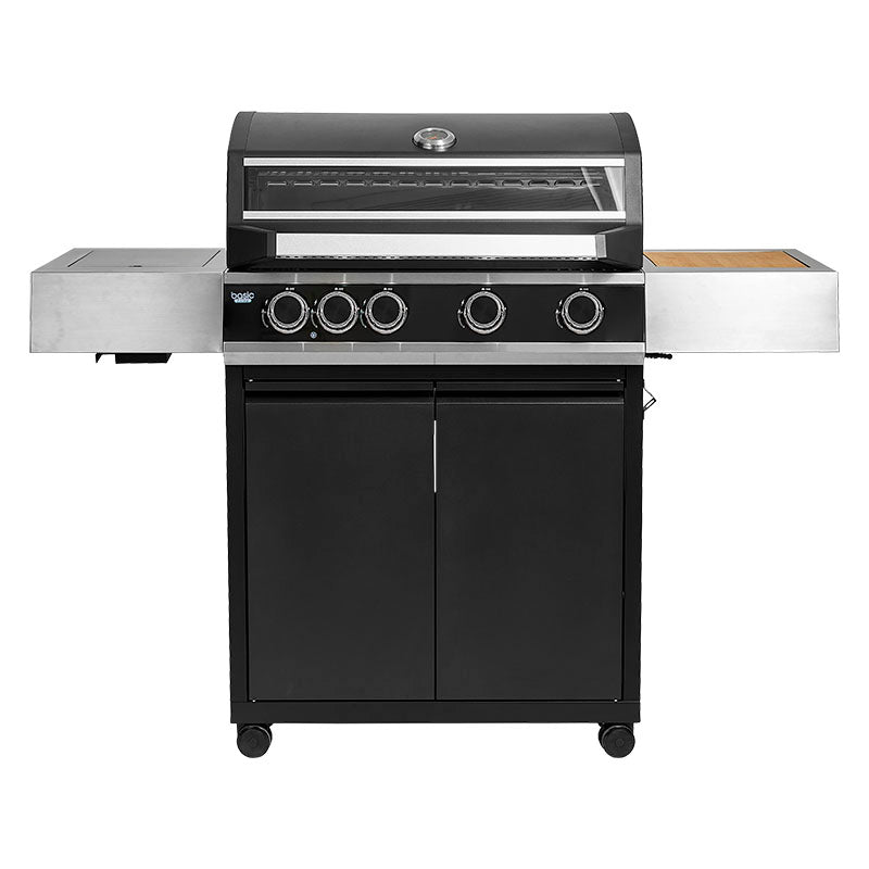 Parrilla gas 4 quemadores con perillas LED y visor de vidrio Basic Living