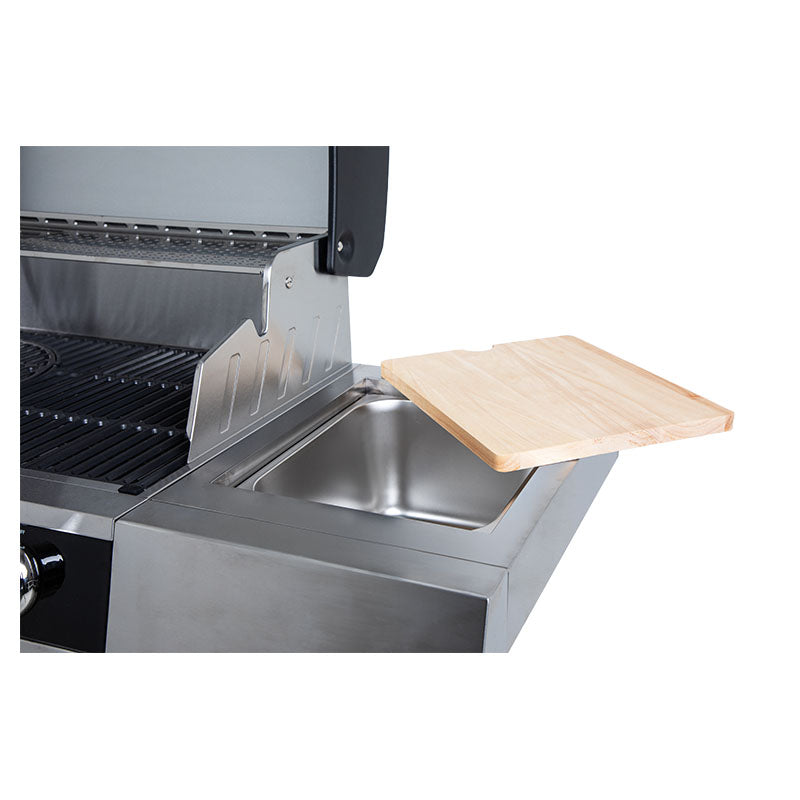 Parrilla gas 4 quemadores con perillas LED y visor de vidrio Basic Living