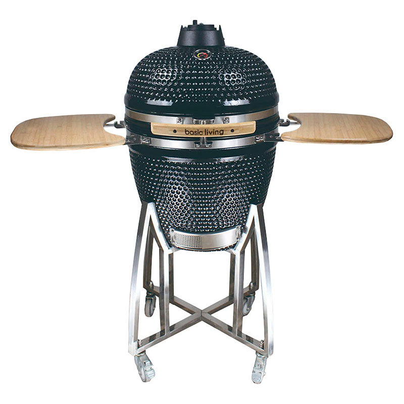 Basic Living Kamado-style charcoal grill with ceramic finish and pizza stone