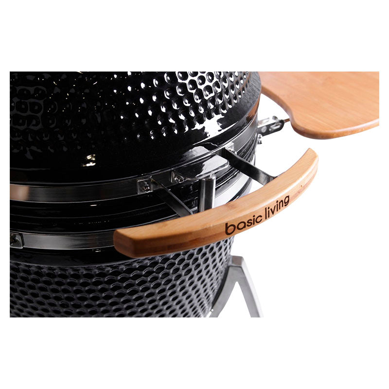 Basic Living Kamado-style charcoal grill with ceramic finish and pizza stone